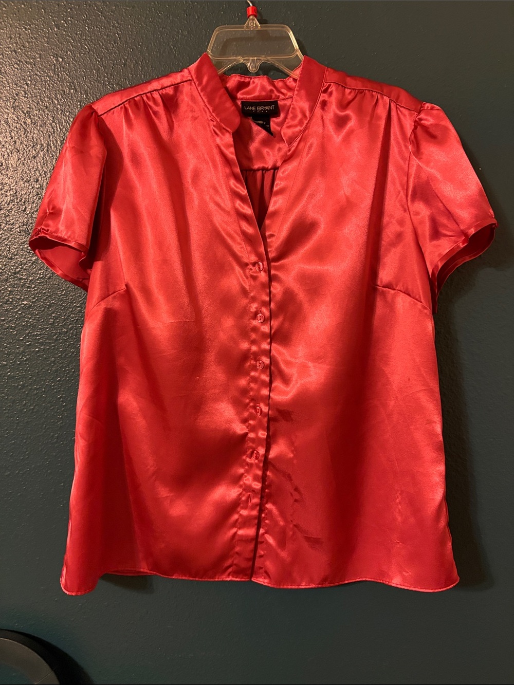 Lane Bryant Shiny Red Short-Sleeve Button-Front Blouse